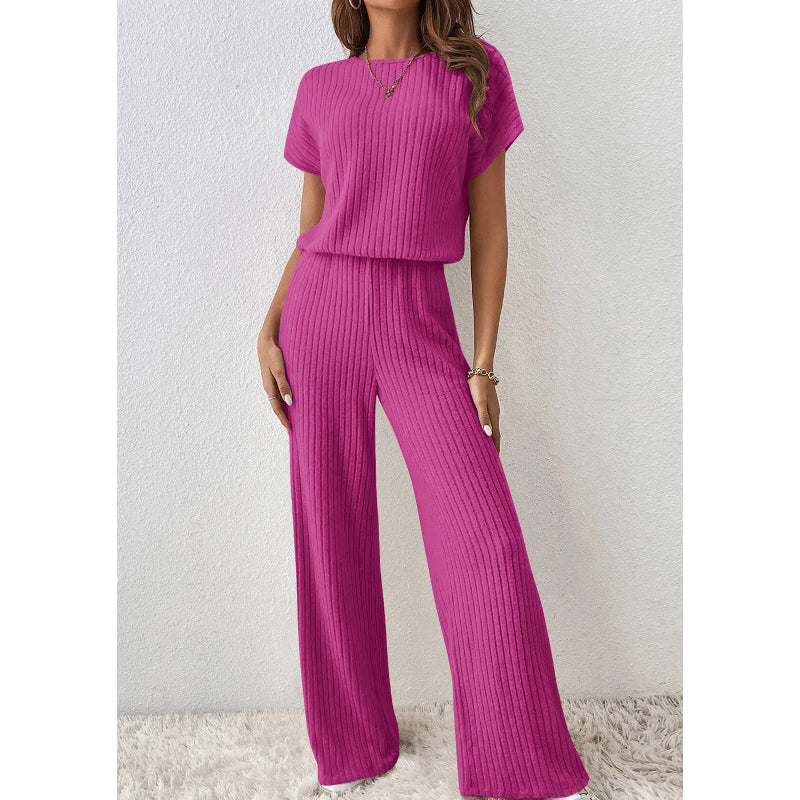 2026 New Arrivals 50% OFF💥Women's Ribbed Knit Top & Wide-Leg Pants Set