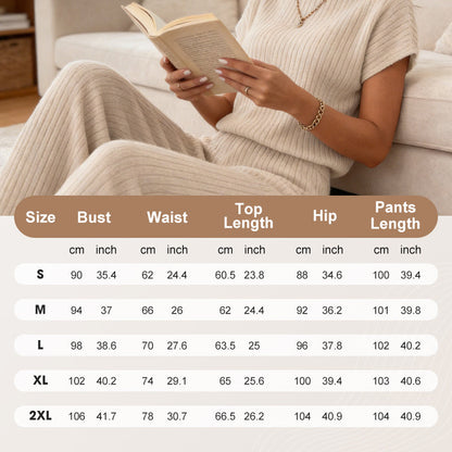 2026 New Arrivals 50% OFF💥Women's Ribbed Knit Top & Wide-Leg Pants Set