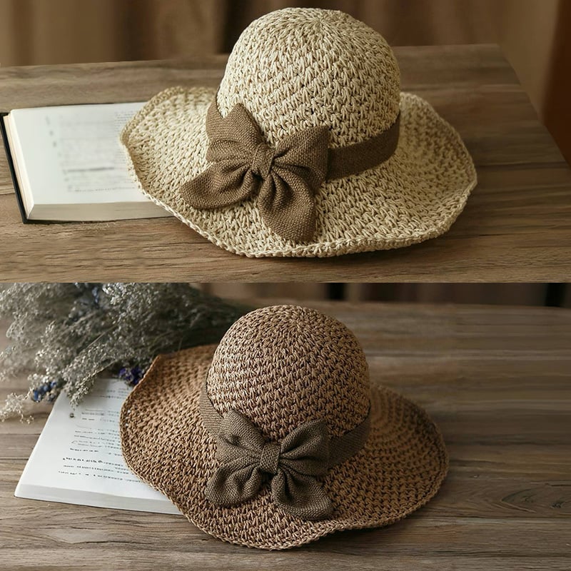 ✨ Straw Hat with Retro Bow – Foldable & Breathable for Summer! 🎀🌞