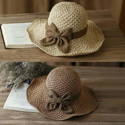 ✨ Straw Hat with Retro Bow – Foldable & Breathable for Summer! 🎀🌞