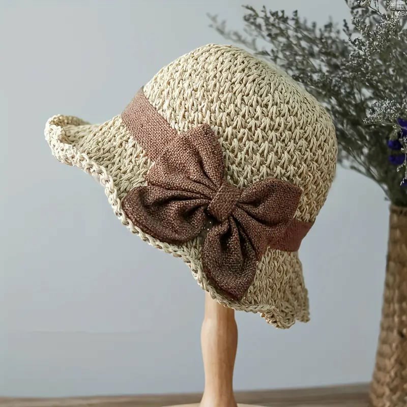 ✨ Straw Hat with Retro Bow – Foldable & Breathable for Summer! 🎀🌞