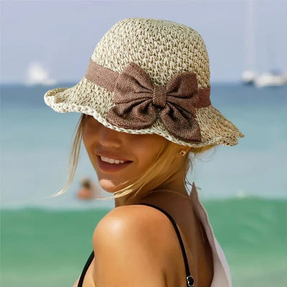 ✨ Straw Hat with Retro Bow – Foldable & Breathable for Summer! 🎀🌞