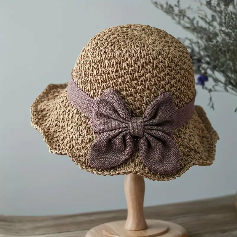 ✨ Straw Hat with Retro Bow – Foldable & Breathable for Summer! 🎀🌞