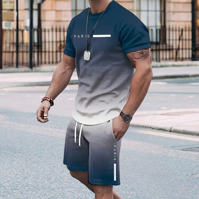 💥 50% OFF FLASH SALE! Men‘s Gradient 2-Piece Set – T-Shirt & Shorts, Breathable & Relaxed Fit 🌈💨 【Limited Time】