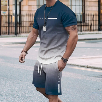 💥 50% OFF FLASH SALE! Men‘s Gradient 2-Piece Set – T-Shirt & Shorts, Breathable & Relaxed Fit 🌈💨 【Limited Time】