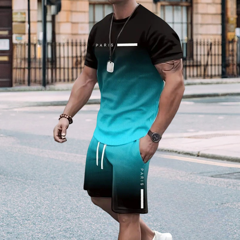 💥 50% OFF FLASH SALE! Men‘s Gradient 2-Piece Set – T-Shirt & Shorts, Breathable & Relaxed Fit 🌈💨 【Limited Time】