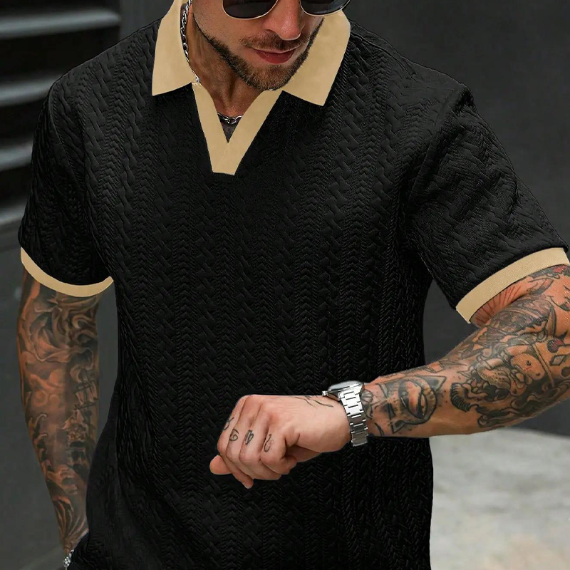 👕 50% OFF NOW! ✨ Men's Casual Textured Top – Contrast Collar & Knit Fabric – Versatile & Easy Care 🎩