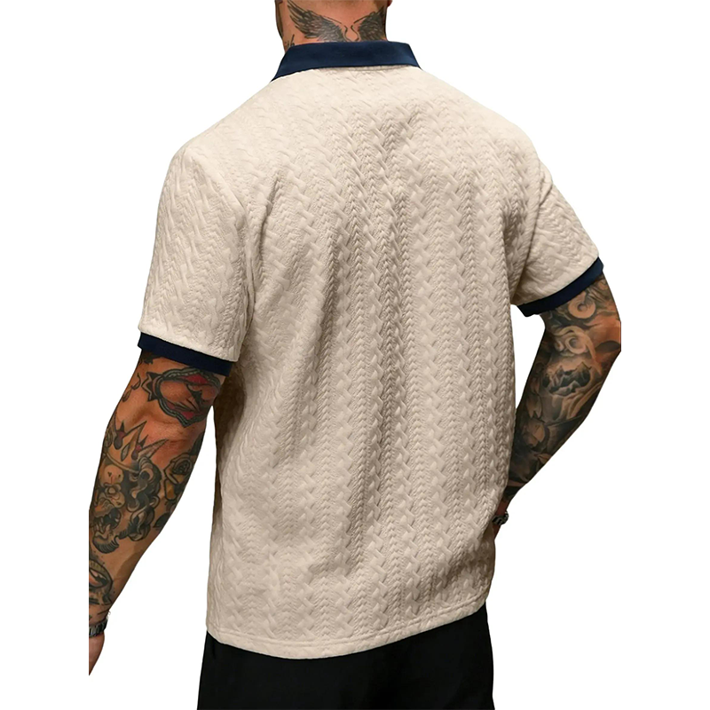👕 50% OFF NOW! ✨ Men's Casual Textured Top – Contrast Collar & Knit Fabric – Versatile & Easy Care 🎩