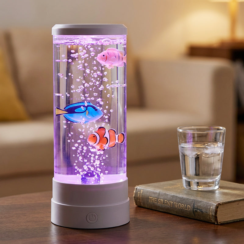 🐟 50% OFF NOW! 💧 LED Fish Aquarium Bubble Lamp – 7-Color LED & Remote Control – USB/Battery Powered & Zen Ambience 🏠