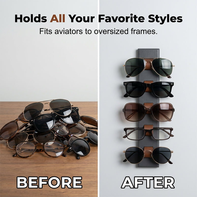 Wall-Mounted Wooden Sunglasses Organizer Rack
