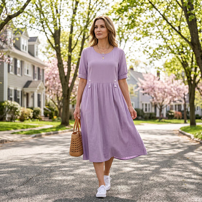 Women's Casual Solid Color Round Neck Dress