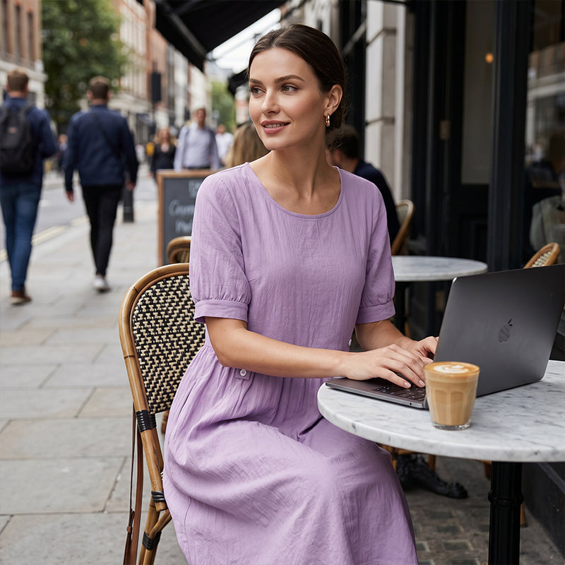 Women's Casual Solid Color Round Neck Dress