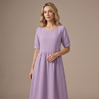 Women's Casual Solid Color Round Neck Dress