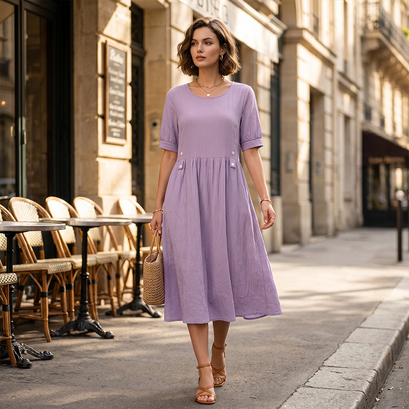 Women's Casual Solid Color Round Neck Dress