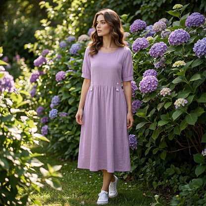 Women's Casual Solid Color Round Neck Dress