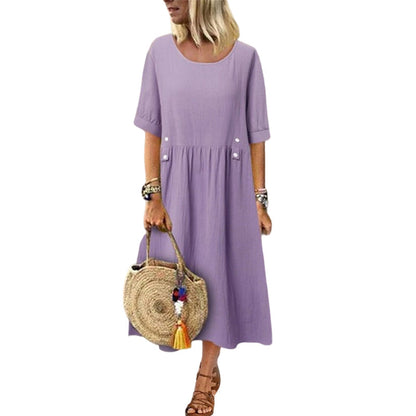 Women's Casual Solid Color Round Neck Dress