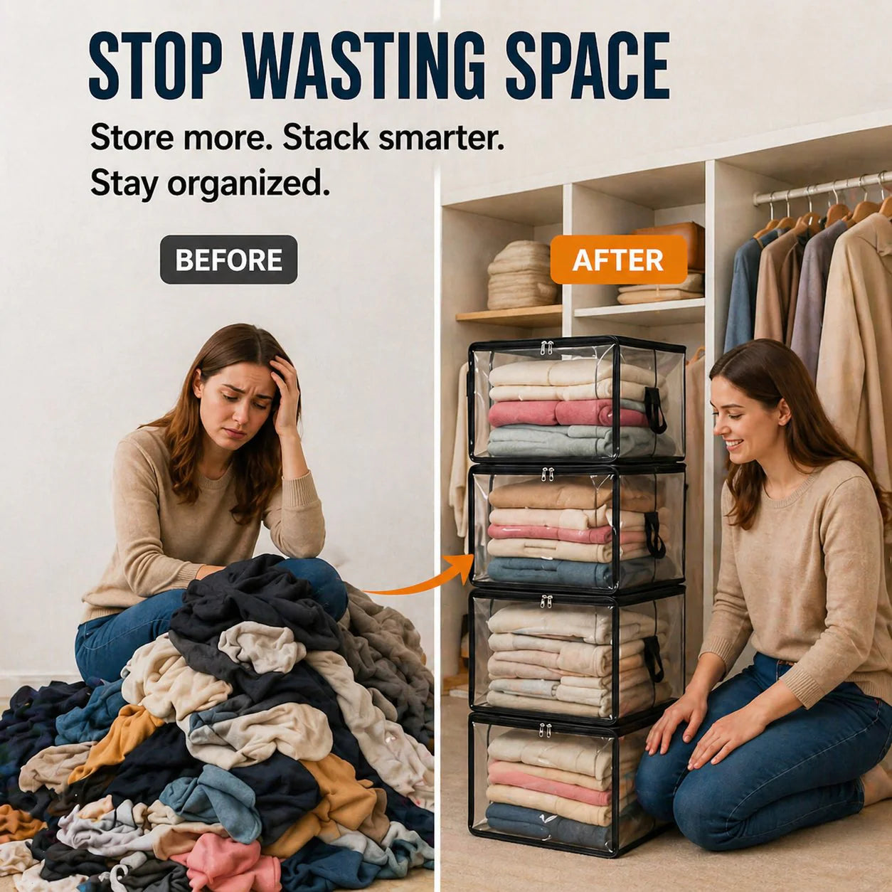 🔥 Time-limited offer: 50% off! 📦 Large, sturdy, thick, transparent plastic storage bag for clothes, moving & storage