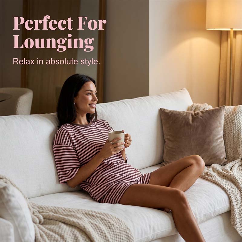 🏝️ LIMITED-TIME 50% OFF! ✨ Women's Oversized Striped T-Shirt & Shorts Set – Lounge, Casual, Cool 😎