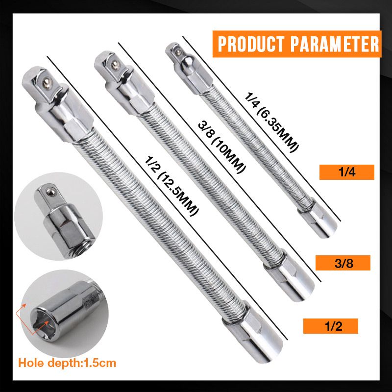 1/2 Inch 35cm Multifunctional Socket Wrench Set - 3 Bendable Shafts, Wrench Extender, Connecting Rod - Work Tools, Cars Accessories, Car Stuff, Field Mechanic Tools