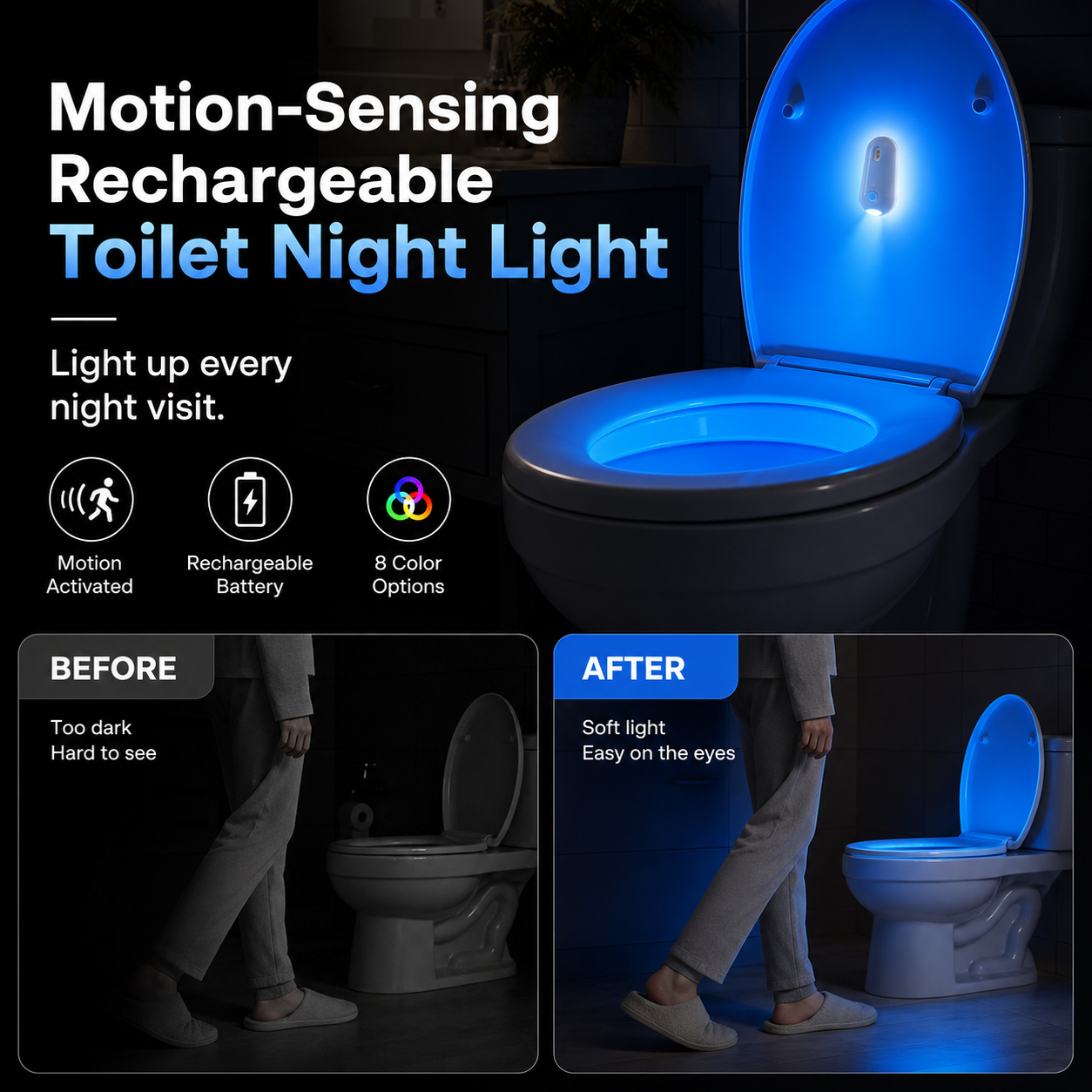 Motion-Sensing Rechargeable Toilet Night Light