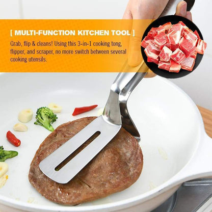 🔥 50% OFF! 🍳 3-in-1 Cooking Tongs | Grab, Flip, Scrape & Drain Oil | Multi-Function Kitchen Tool ✨