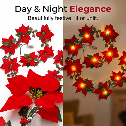 ❄️Summerfresh 50% OFF!🎄Light-Up Poinsettia Christmas Garland – Warm Festive Glow Without a Wall Socket