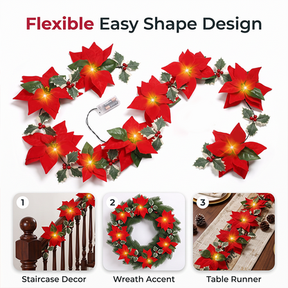 ❄️Summerfresh 50% OFF!🎄Light-Up Poinsettia Christmas Garland – Warm Festive Glow Without a Wall Socket