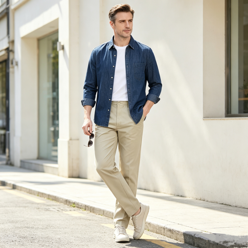 Men's Slim-Fit Casual Pants with Elastic Waist