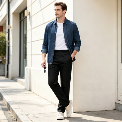 Men's Slim-Fit Casual Pants with Elastic Waist