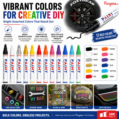 🛞 Waterproof Paint Marker Set – 12 Colors for Tire Lettering & DIY