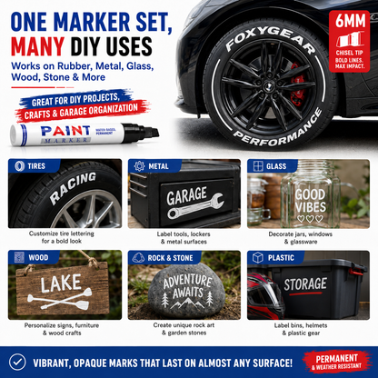 🛞 Waterproof Paint Marker Set – 12 Colors for Tire Lettering & DIY