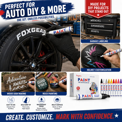 🛞 Waterproof Paint Marker Set – 12 Colors for Tire Lettering & DIY
