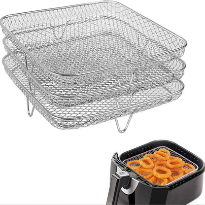 3-Layer 304 Stainless Steel Air Fryer Rack, Stackable Grill Basket and Toast Rack for Chicken Wings and Toast, Cooking Rack for Indoor Kitchen Grill Accessories, Grilling Accessories
