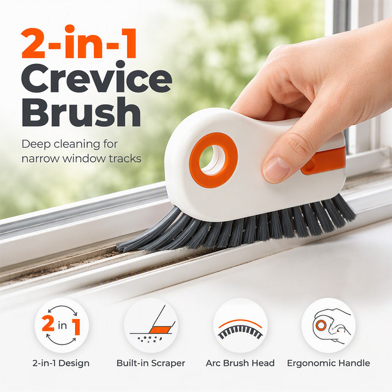 🎉 2026 Sale — Over 23,000 Sold! 🧹 2-in-1 Window Groove Cleaning Brush – Scraper + Hard Bristles – Cleans Narrow Tracks & Crevices! ✨