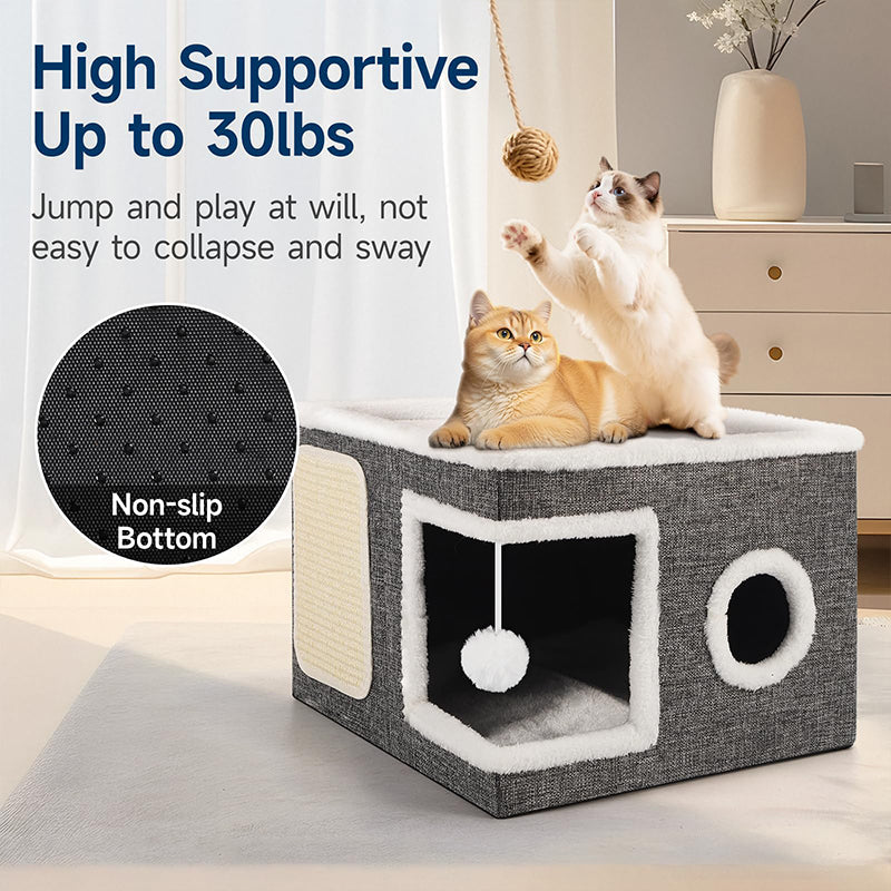 🎃Halloween Deal 50% OFF!🐱 2-in-1 Foldable Cat Cube House – Indoor Cat Cave & Ottoman Stool