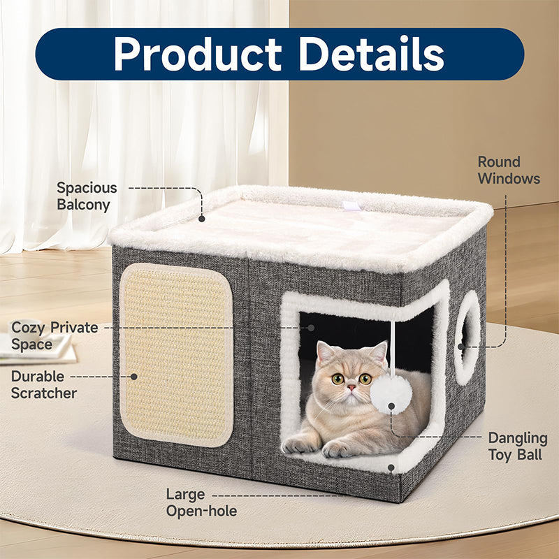 🎃Halloween Deal 50% OFF!🐱 2-in-1 Foldable Cat Cube House – Indoor Cat Cave & Ottoman Stool