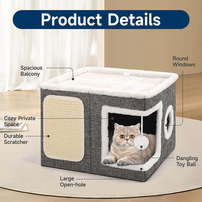🎃Halloween Deal 50% OFF!🐱 2-in-1 Foldable Cat Cube House – Indoor Cat Cave & Ottoman Stool