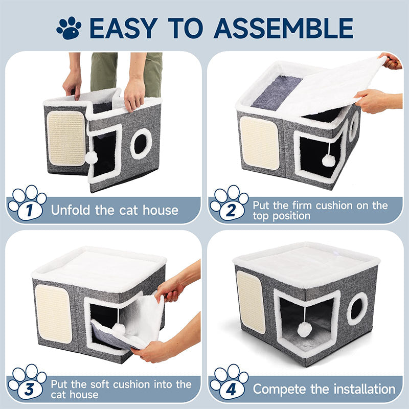 🎃Halloween Deal 50% OFF!🐱 2-in-1 Foldable Cat Cube House – Indoor Cat Cave & Ottoman Stool