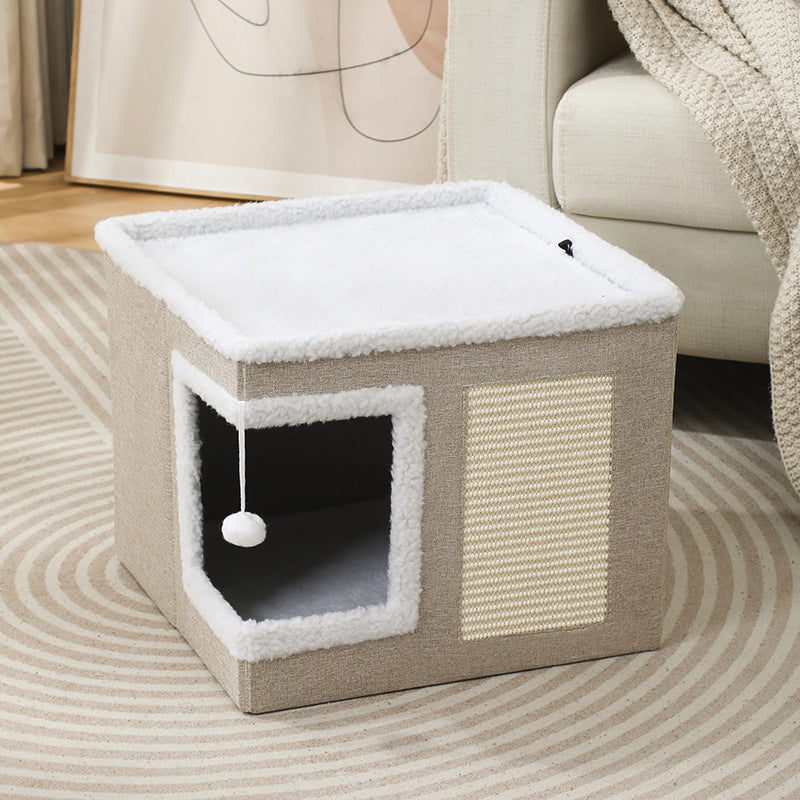 🎃Halloween Deal 50% OFF!🐱 2-in-1 Foldable Cat Cube House – Indoor Cat Cave & Ottoman Stool