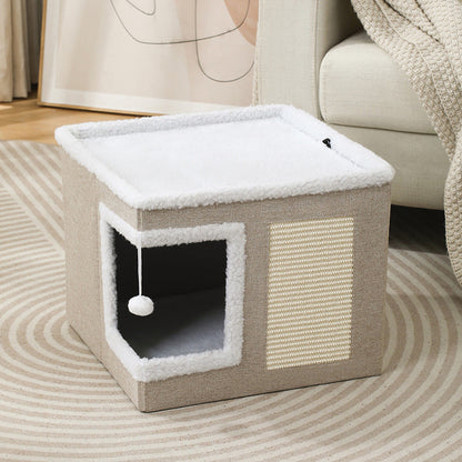 🎃Halloween Deal 50% OFF!🐱 2-in-1 Foldable Cat Cube House – Indoor Cat Cave & Ottoman Stool