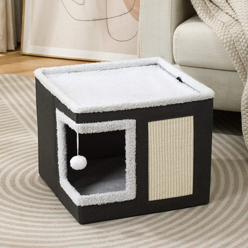 🎃Halloween Deal 50% OFF!🐱 2-in-1 Foldable Cat Cube House – Indoor Cat Cave & Ottoman Stool