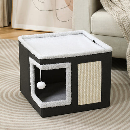 🎃Halloween Deal 50% OFF!🐱 2-in-1 Foldable Cat Cube House – Indoor Cat Cave & Ottoman Stool