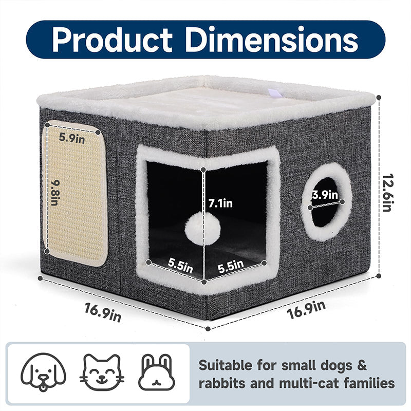 🎃Halloween Deal 50% OFF!🐱 2-in-1 Foldable Cat Cube House – Indoor Cat Cave & Ottoman Stool