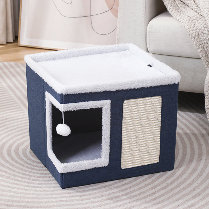 🎃Halloween Deal 50% OFF!🐱 2-in-1 Foldable Cat Cube House – Indoor Cat Cave & Ottoman Stool