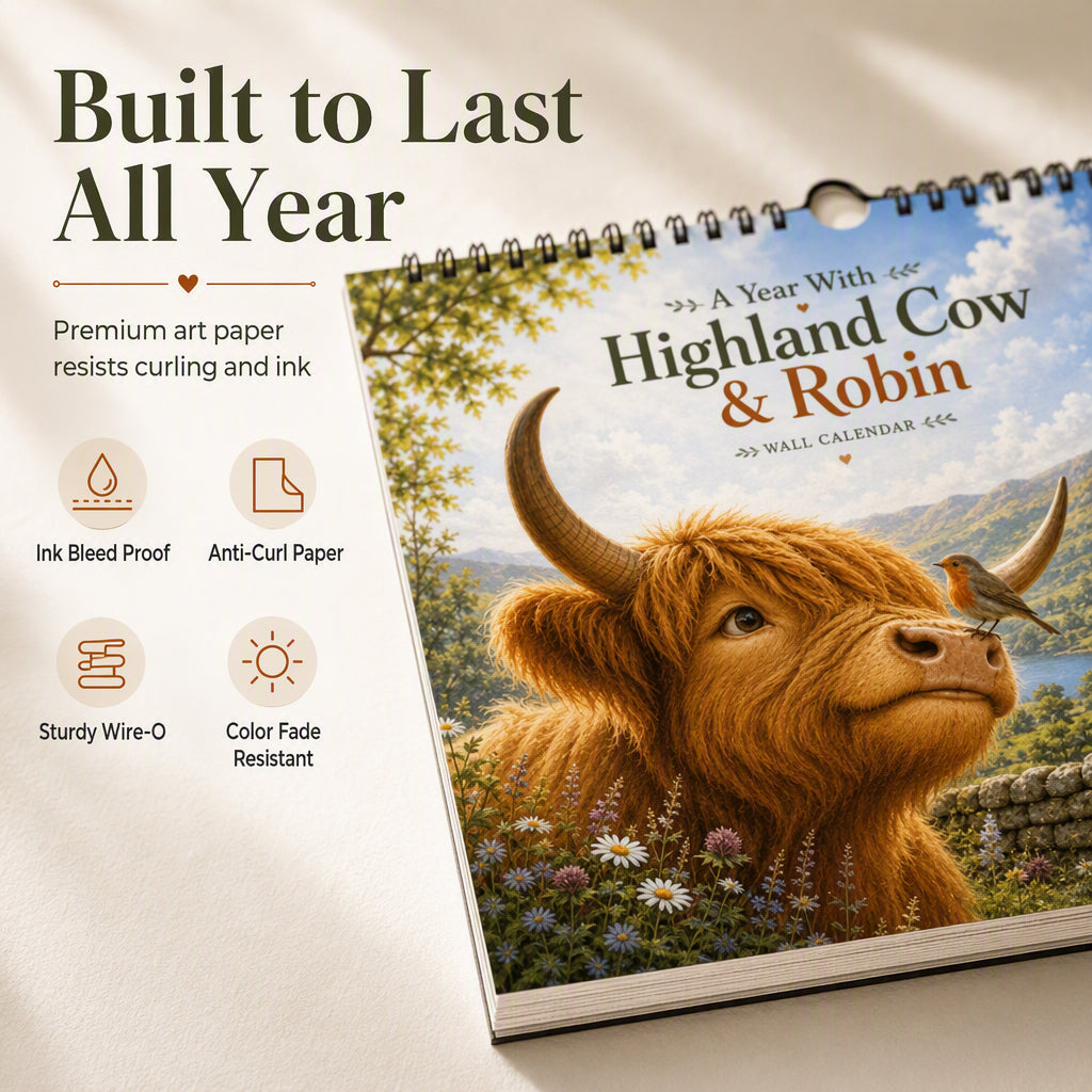 🐮📅 2027 Highland Cow Calendar – Whimsical Highland Cow Artwork for a Cosy & Charming Home ✨🏡