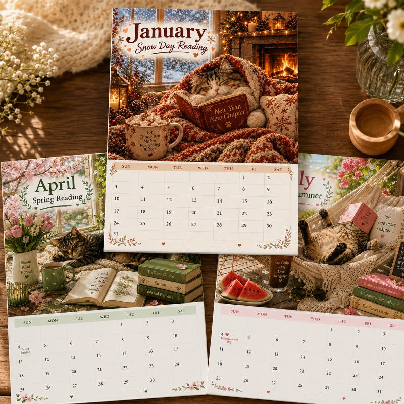 ❄️Summerfresh 50% OFF!🐈2027 Cosy Cats & Books Wall Calendar – A Year of Reading, Cats & Seasonal Charm