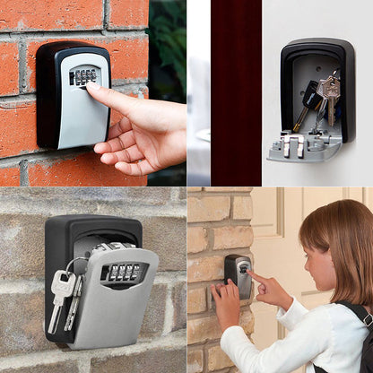 Wall Mount Key Lock Box - 4 Digit Combination Lockbox for Keys Safe Security Storage Resettable Code Lockbox for Outdoor Home Office Garage