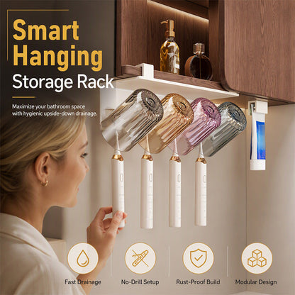 Under Cabinet Toothbrush and Cup Storage Rack