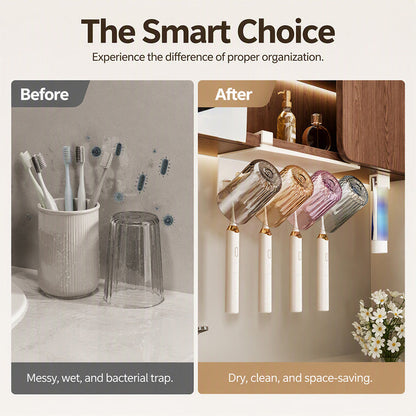 Under Cabinet Toothbrush and Cup Storage Rack