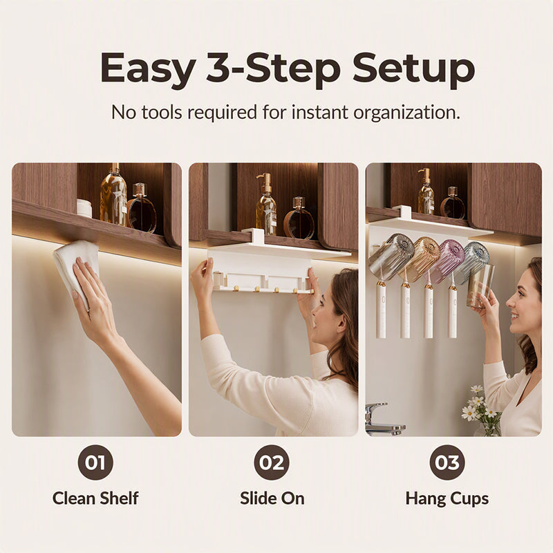 Under Cabinet Toothbrush and Cup Storage Rack